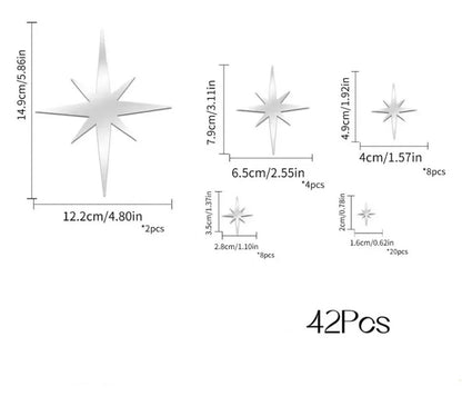 3D Star Mirror Wall Sticker Large Medium and Small Combination Acrylic Mirror Wall Sticker Home Living Room Wall Decorations