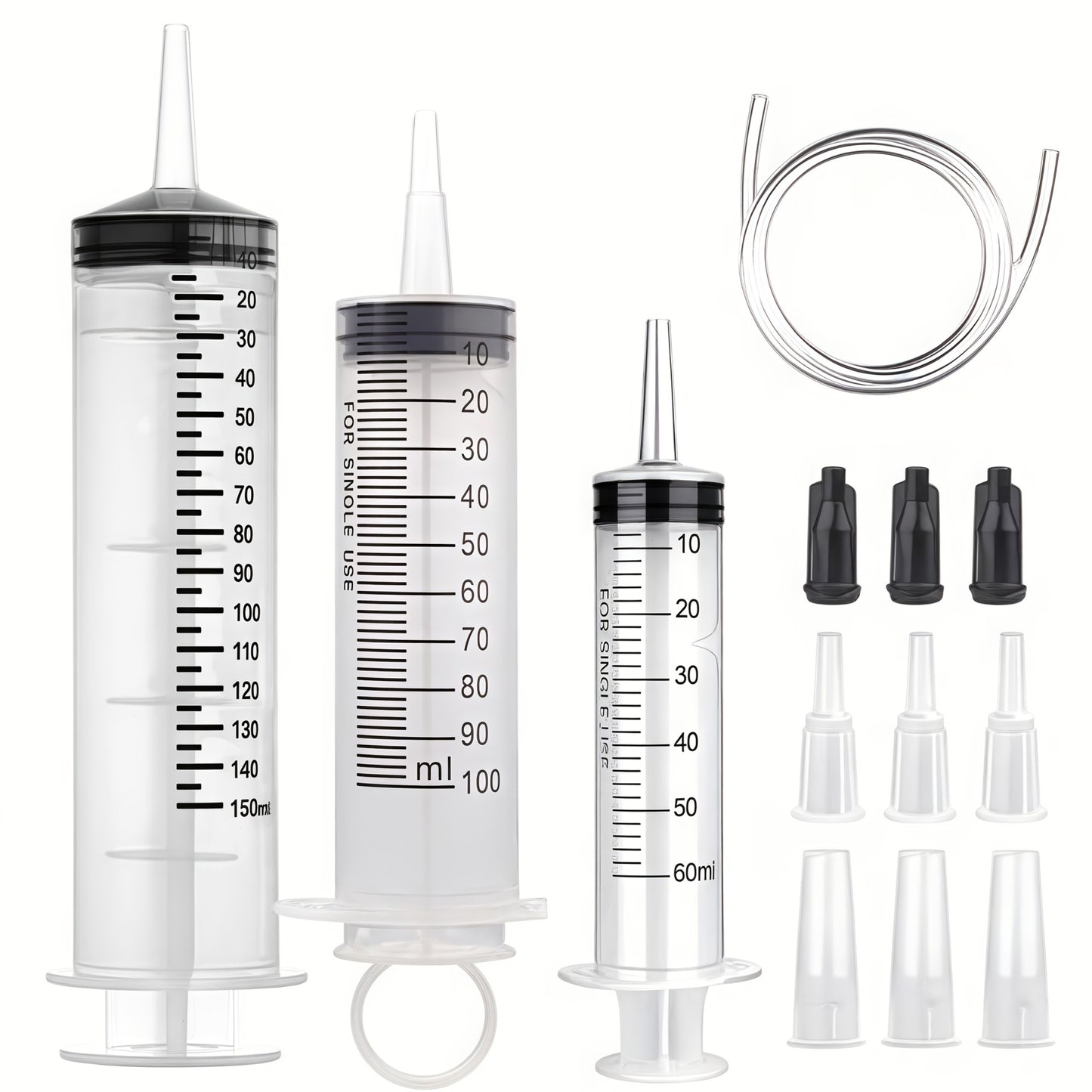 Seringa grande de 60/100/150ml com 100 cm de tubo, conversor, conjunto de tampa, injetor de jardim, para batom líquido, tinta, resina epóxi, óleo