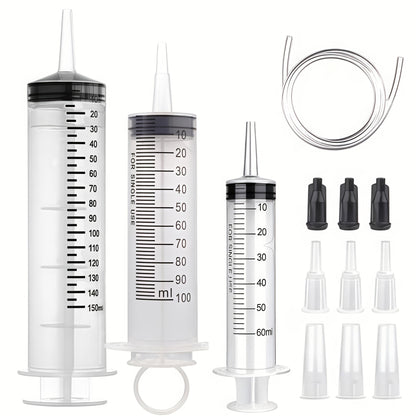 Seringa grande de 60/100/150ml com 100 cm de tubo, conversor, conjunto de tampa, injetor de jardim, para batom líquido, tinta, resina epóxi, óleo