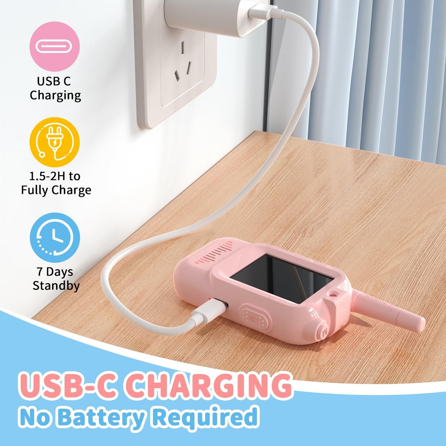 2Pcs Video Walkie Talkies for Kids 2-inch Video Intercom Rechargeable Voice Fonts One-Click Call Cartoon Intercom Toys Gift