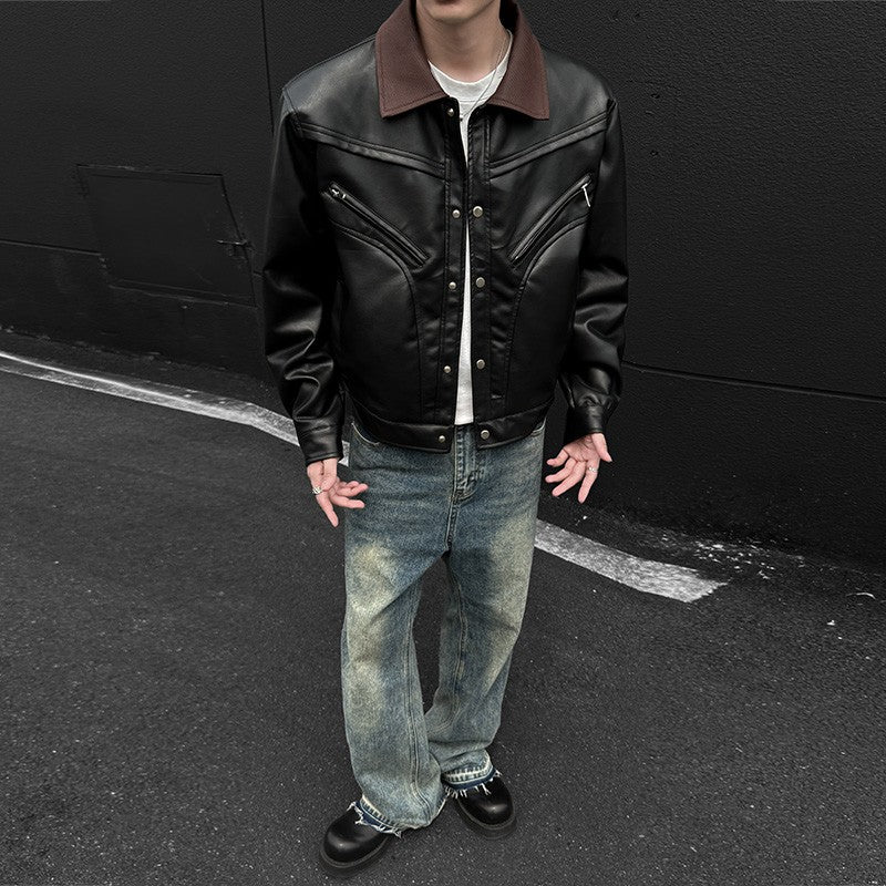 Mens Leather Jacket Biker Jacket PU Leather 2025 New Windproof Stand Collar Single Breasted Short Coat Slim Fit Mens Jacket