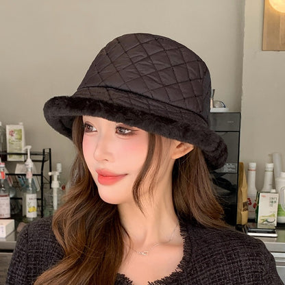 Chapéu de balde coreano feminino celebridade da Internet, marca moderna, quente e espesso, chapéu de bacia, moda versátil, imitação de vison, chapéu de balde de penas.