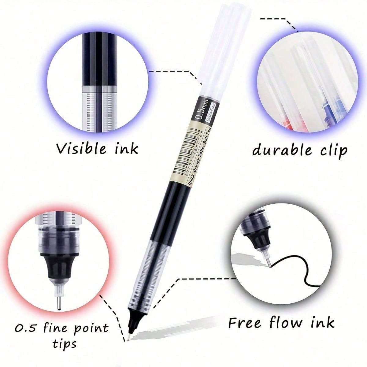 10PCS Gel Ink Pens – 0.5mm Fine Tip Writing Pens For Office & School (Black / Blue / Red)