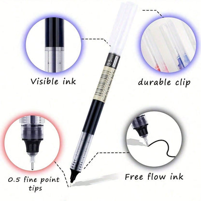 10PCS Gel Ink Pens – 0.5mm Fine Tip Writing Pens For Office & School (Black / Blue / Red)