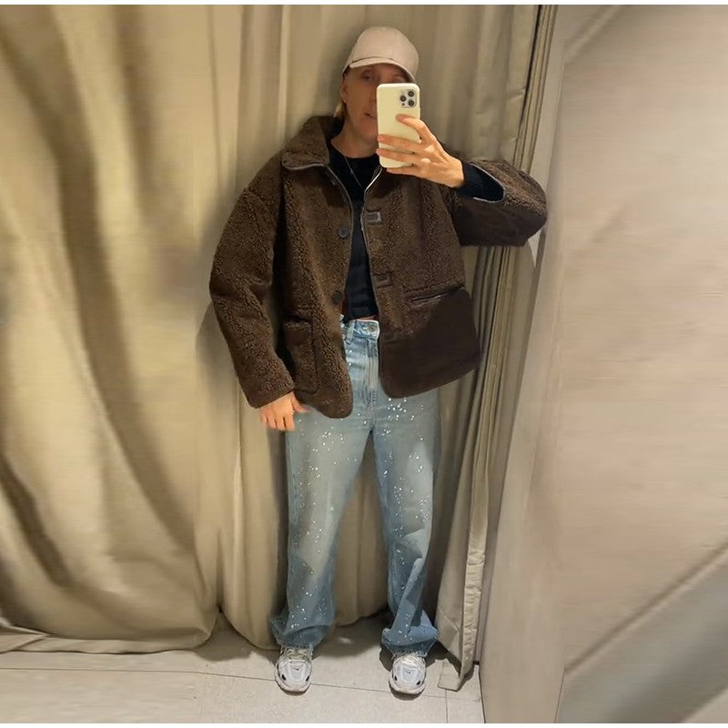 ? Fashion Double Sided Solid Jacket Women Lapel Collar Single Breasted Long Sleeve Coats 2025 Autumn New Lady Utility Outerwear