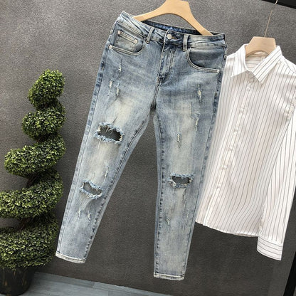 Calça Jeans Masculina de Verão Afunilada Harajuku Moda Coreana Outono 2025 Roupas Clássicas Y2k Anos 2000 Calças Masculinas Jeans Azul Claro
