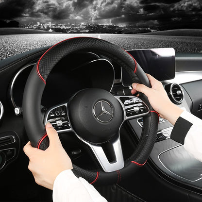 Capa de Volante de Couro All Seasons Diamond Ajuste Universal para 14,5-15 polegadas Capa de Couro Durável Design com Veias Antiderrapantes