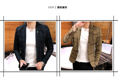 2025 New Men's Casual Plaid Suit Jacket Male Linen Plaid Business Self-cultivation Wedding Dress Party Suit Coat Plus Size S-5XL