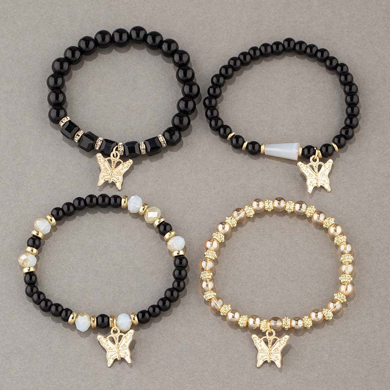 Conjunto de Pulseiras Femininas Boho com 4 Peças, Borboleta, Cristais e Miçangas, Joias da Moda, Presente para Festas