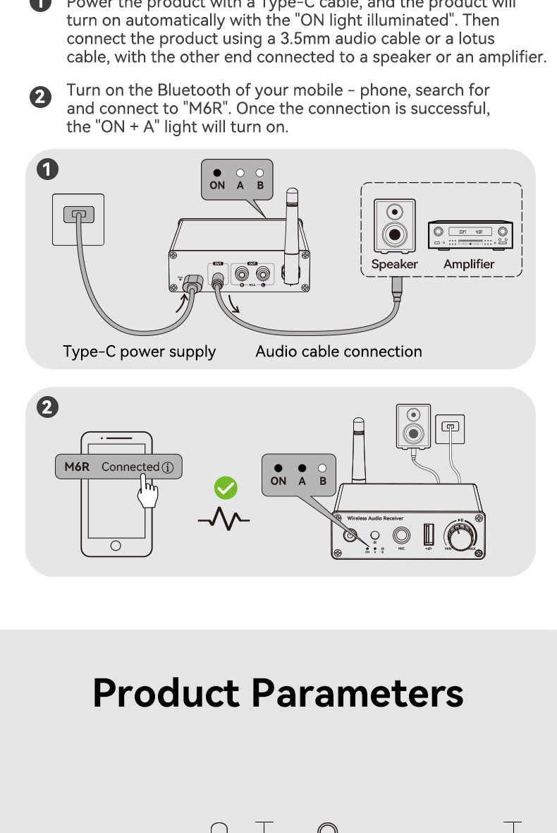 Car Bluetooth-compatible Wireless Audio Adapter 6.0 Audio Receiver U-Disk 6.5MM Karaoke Wireless Music Amplifier for Speaker