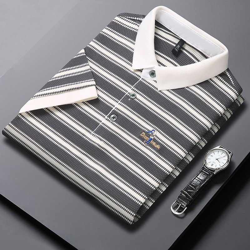 Original Quality Men's Polo Shirt Stripe Cartoon Embroid Short Sleeve Summer Exquisite Lapel T-Shirt Business Trend Menswear Top