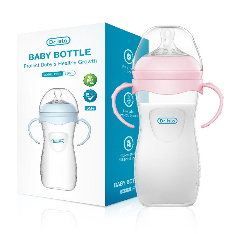 MAMIJOY 2PCS 150/240/330ML Baby Bottle With Handle Anti-bloating?Anti-drop Clear Scale Newborn Bottle Feeding Bottles PP15/24/33