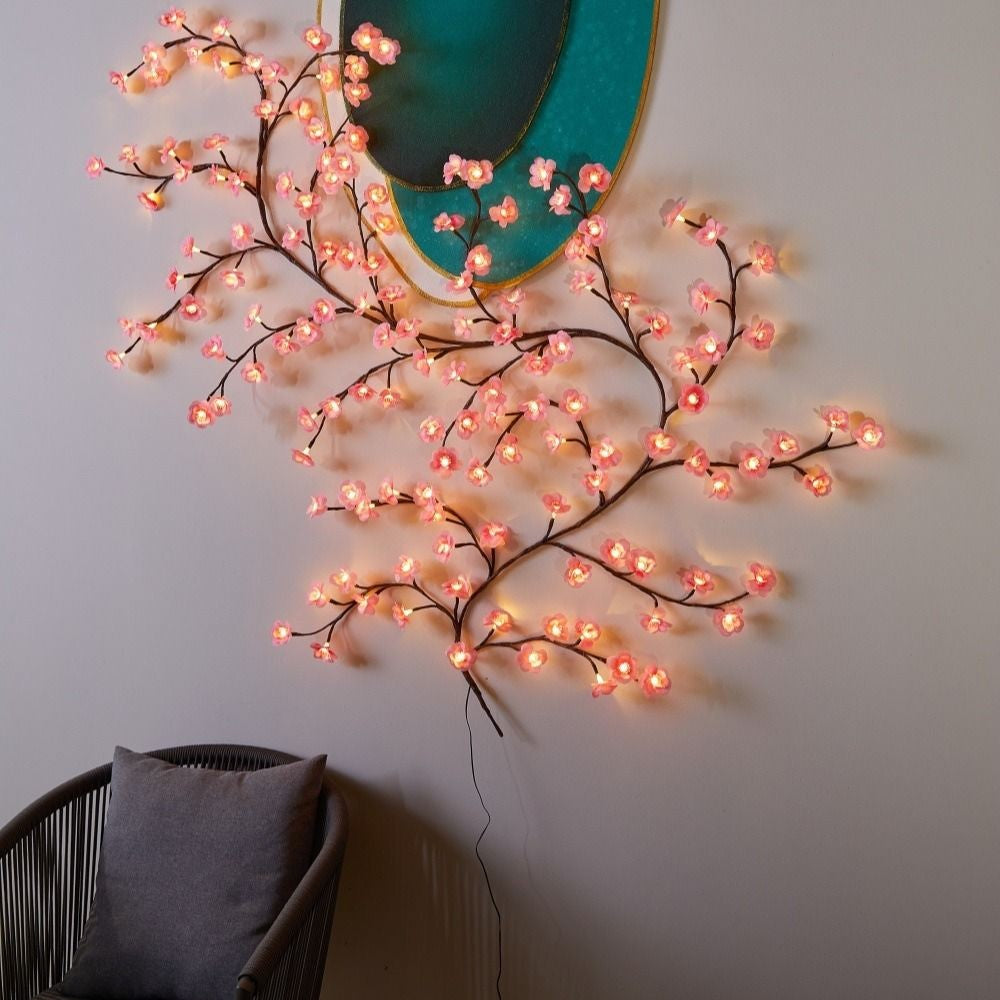 Cherry LED Tree Branch Lights for Wall Cherry Blossom Willow Vine Twig Decor Garland Christmas Decorations Indoor Home Wall Door
