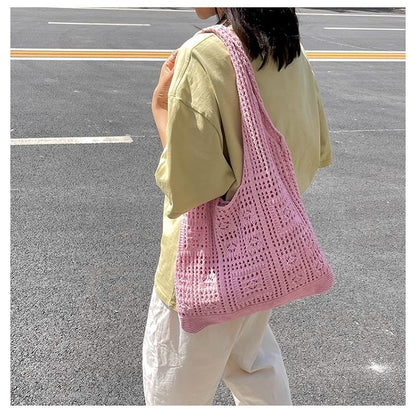 Bohemian Crochet Tote Bag for Women Handwoven Macrame Shoulder Bag with Hollow Knit Design Elegant Christmas Gift for Her, Beach