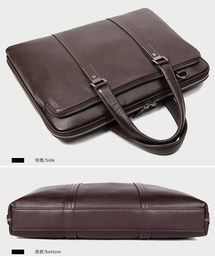 Luxury Genuine Leather Briefcase Men Leather Business Bag 15.6" Laptop Bag 14 Male Office Bag Document File Case Shoulder Bag