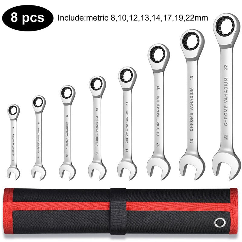 Conjunto de Chaves Catraca Métricas e Standard, Chave Combinada de 12 Pontos com Boca Fechada, Conjunto de Ferramentas para Garagem, CR-V Totalmente Polido