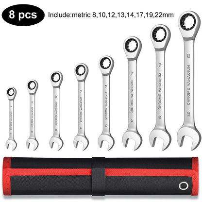 Conjunto de Chaves Catraca Métricas e Standard, Chave Combinada de 12 Pontos com Boca Fechada, Conjunto de Ferramentas para Garagem, CR-V Totalmente Polido