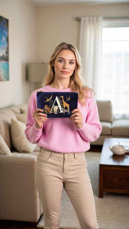 Fashionable Portable Makeup And Cosmetic Tool Storage Animal Pattern Printed Velvet Fabric Large Capacity Cosmetic Bag