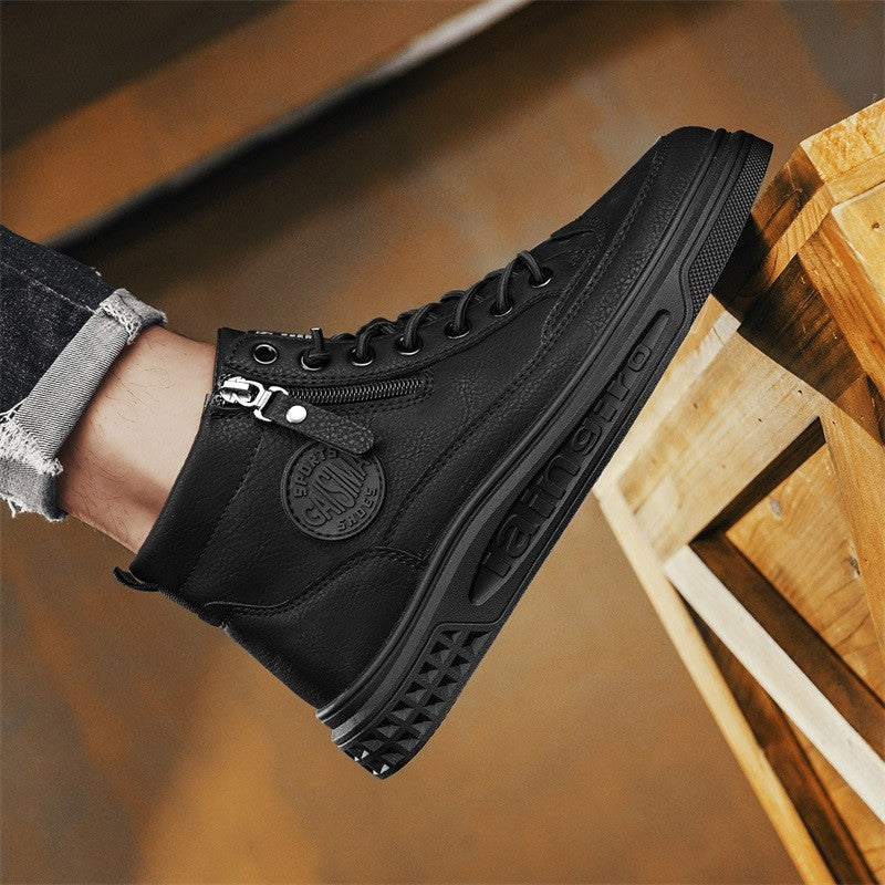 Leather Men Ankle Boots Fashion comfortable Men Sneakers Luxury British style High Top Shoes Men Platform Casual Shoes 2025 New