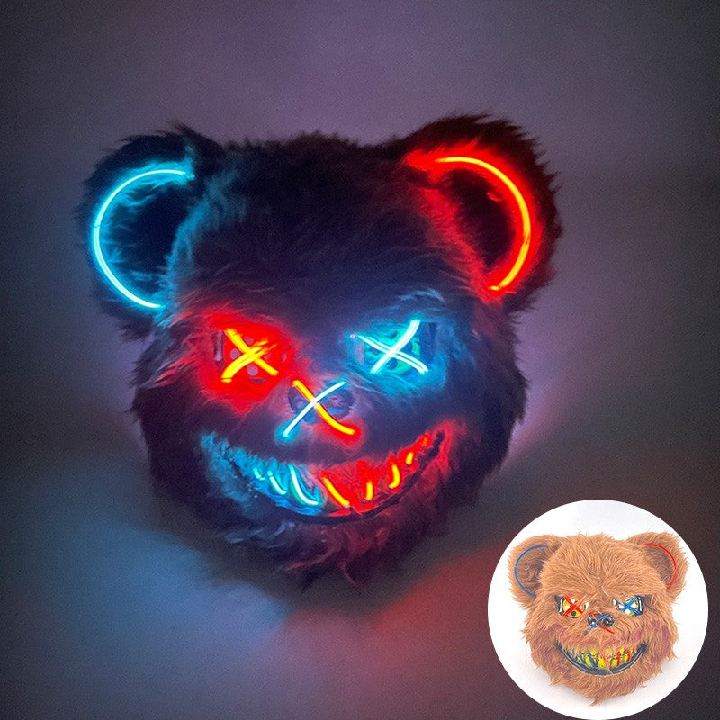 LED Bloody Rabbit Mask Glowing Killer Black Bear Mask Halloween Dance Party Cosplay Costume Props Assassinated Plush Rabbit Mask