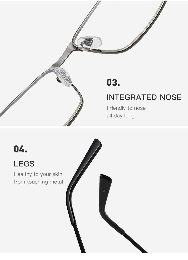 Óculos de Leitura Masculinos Retangulares de Metal com Armação Grande, Hastes Flexíveis, Óculos de Presbiopia para Idosos com Bloqueio de Luz Azul e Proteção para os Olhos