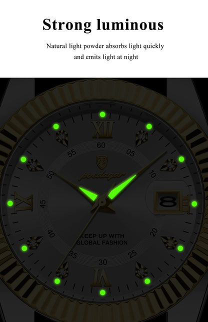 POEDAGAR Luxury Business Men Wristwatch Waterproof Luminous Date Military Man Watch Stainless Steel Fashion Men's Quartz Watches