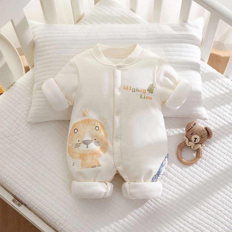 Xmas 2025 Winter 100% Cotton Thick Baby Jumpsuit Class A Skin Friendly 0-18M Side-release Button  Animal  Print  for Boys Girls