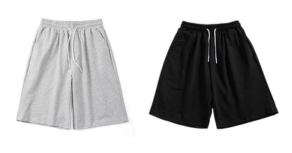 Summer New Y2K Solid Color Cotton Loose Men's Sports Pants Shorts Street Wear Simple Drawstring Straight Casual Shorts Male