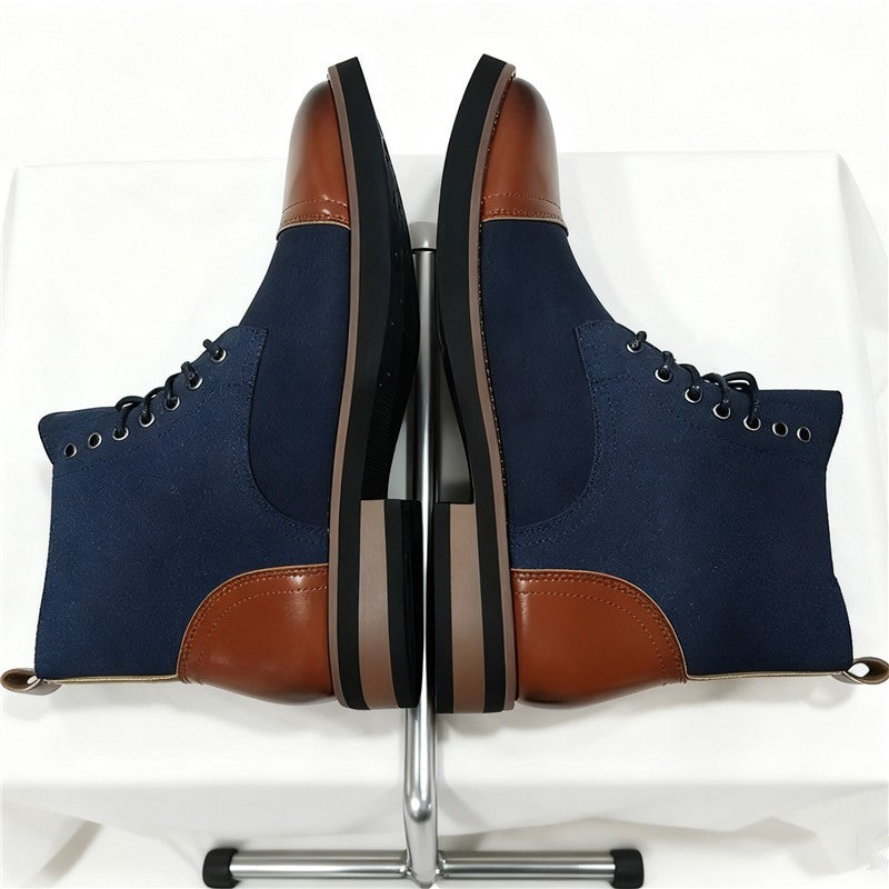 Men's Leather Lace - up Ankle Boots Retro Color - Block Formal Casual Boots Comfortable Non - slip Dress Boots For Daily Wear