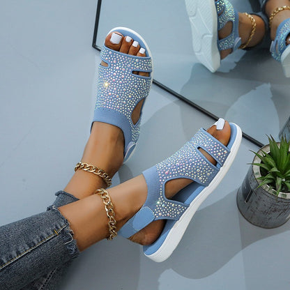 2023 New Summer Women Sandals Sexy Shoes Crystal Casual Woman Flats Buckle Strap Ladies Fashion Beach Shoe Big size 36-43