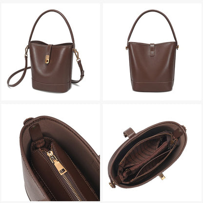 Women's Genuine Leather Bucket Bag Retro Shoulder Crossbody Handbag Fashionable Luxurious Women's Bag