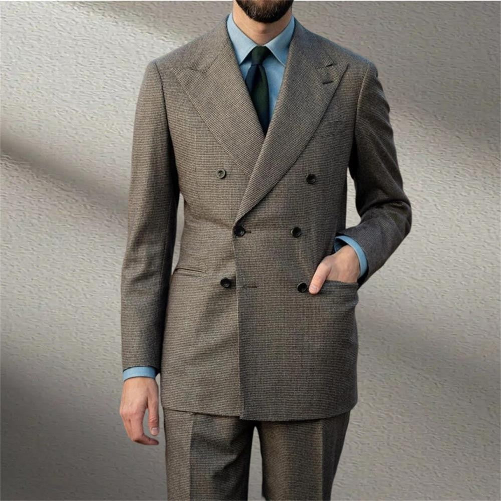 Autumn Winter New Woolen Men's Suit 2 piece Set Tailored suit jacket suit pants Beige Black Men's business suit