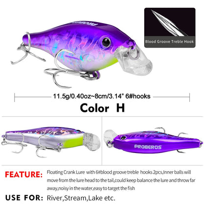 PROBEROS 1pc Simulation Floating Crankbait Fishing Lure, 11.5g Bionic Artificial Wobbler Bait, Fishing Accessories For Bass Pike