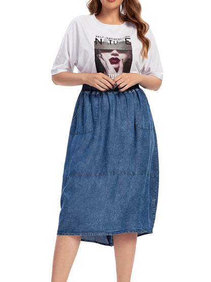 Women Plus Size Woven Spring And Autumn Denim Skirt