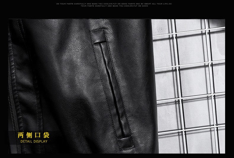 Hooded Leather Jacket Men's Jacket Winter PU Leather Coat Teenage Jackets Men's Motorcycle Leather Coat Harajuku