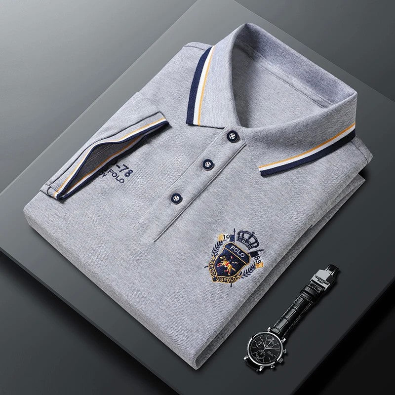 New Men's Casual Embroidery Short Sleeve Polo Shirt Fashion Solid Color Top