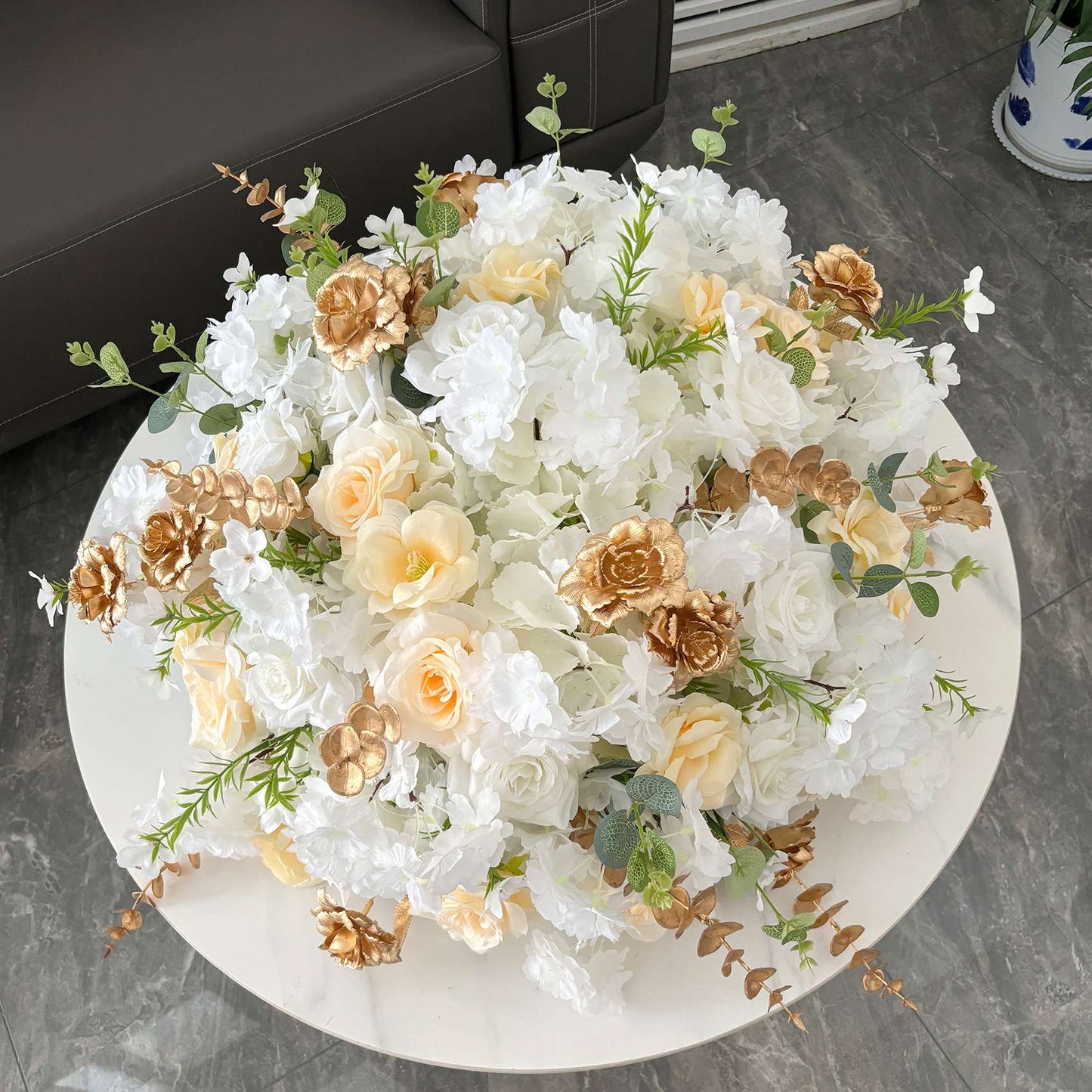30-70cm Artificial White Rose Flower Ball, Wedding Reception Table Centerpieces, Floral Arrangement for Party Event Decor
