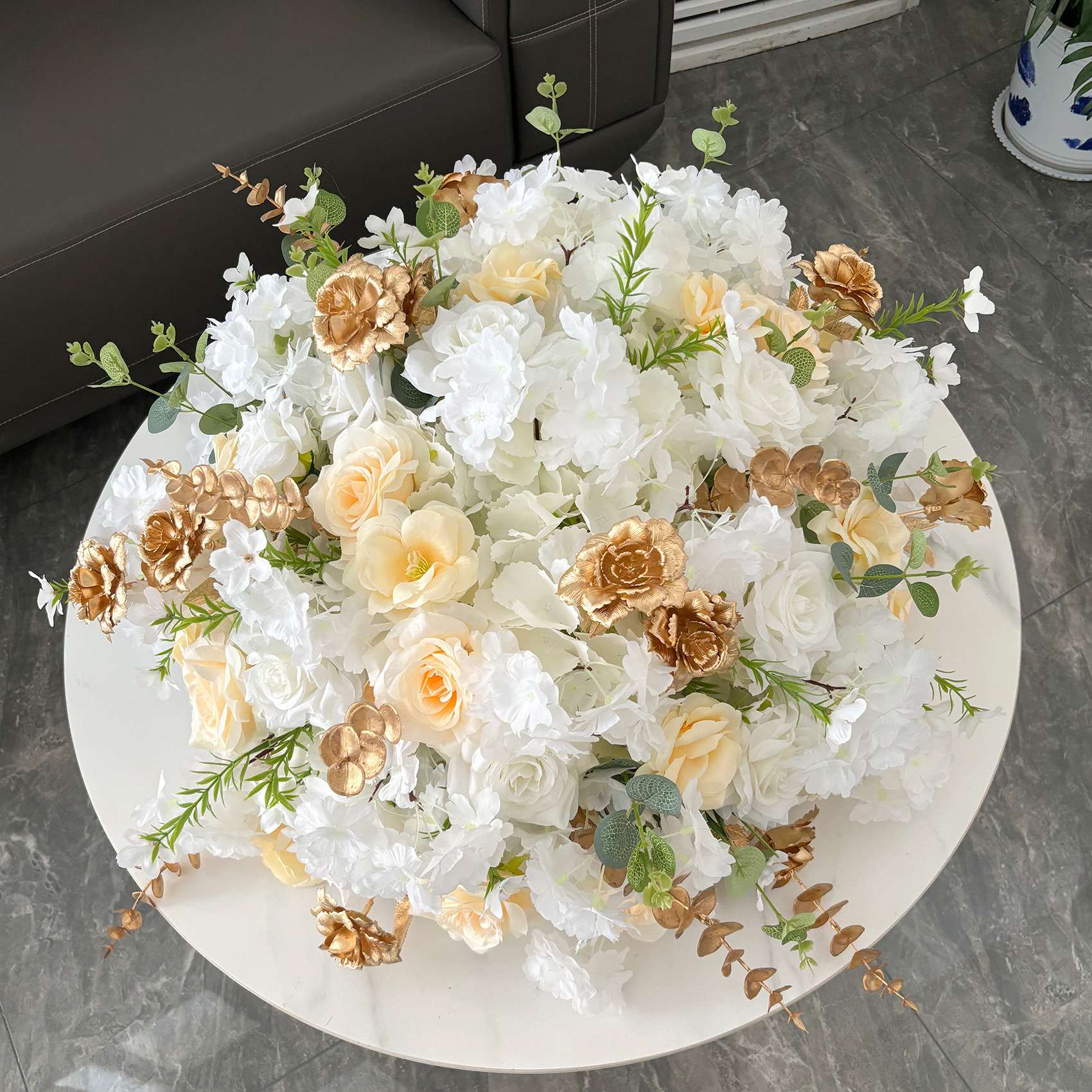30-70cm Artificial White Rose Flower Ball, Wedding Reception Table Centerpieces, Floral Arrangement for Party Event Decor