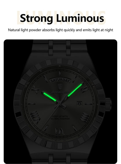 POEDAGAR Luxury Business Man Watch Week Date Waterproof Luminous Watches For Men Stainless Steel Quartz Fashion Men's Wristwatch