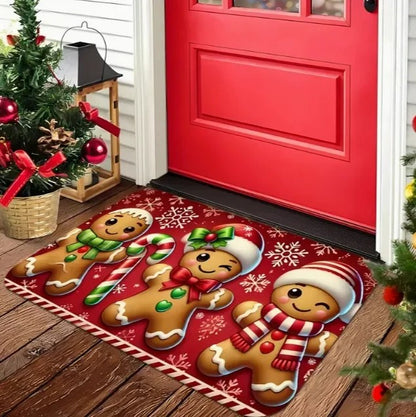 VIKAMA Christmas Gingerbread Man Welcome Floor Mat Outdoor Entrance Rug Living Room Bedroom Floor Mat Home Decoration