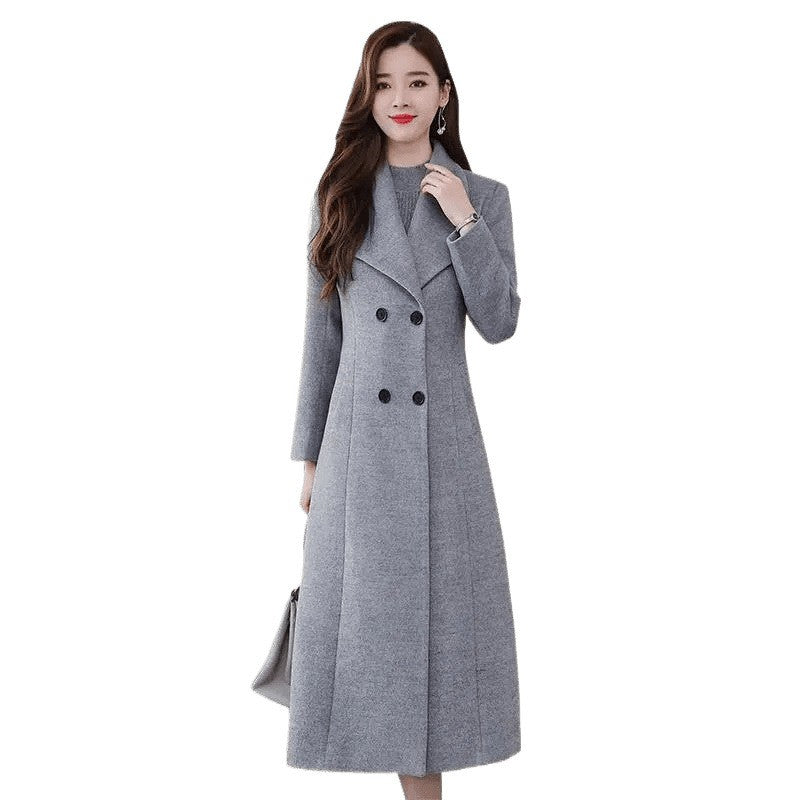 Plus Size Women's Overcoat Long Thickened Woolen Coat Long Collar Slim Fit Waist Cinched Outerwear Spring Autumn New Style Ho...