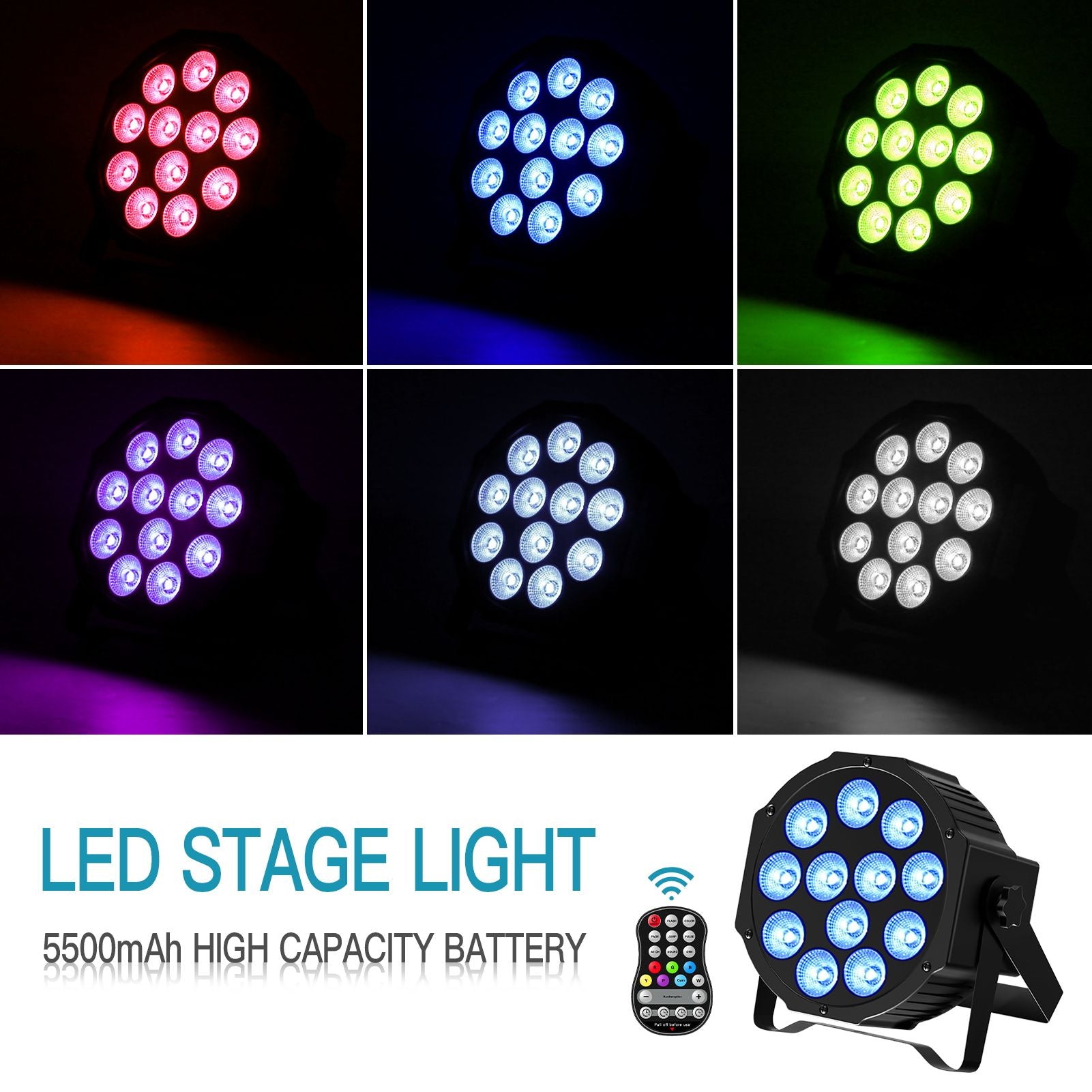 U'King 8PCS Battery LED Par Light RGBW Stage Flat Strobe Light Par Light Effect DJ Disco Party Holiday Bar Wedding Birthday