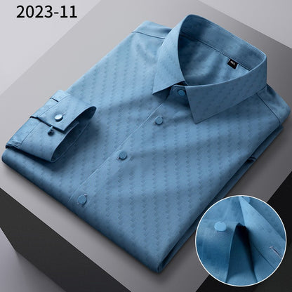 New in shirt elastic plaid casual long sleeve shirts for men slim fit formal shirt fashion easy-care elegants business clothes