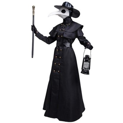 Plague Doctor Bird Cosplay Costume Medieval Hooded Robe Horrord Monk Steampunk Cloak Halloween Carnival Adult Kids Lantern Stick