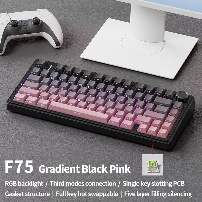 Teclado Mecânico Gamer AULA F75 RGB Layout 75% Personalizado Gravação Lateral Montagem Gasket 80 Teclas Keycaps PBT Gradiente