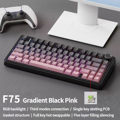 Teclado Mecânico Gamer AULA F75 RGB Layout 75% Personalizado Gravação Lateral Montagem Gasket 80 Teclas Keycaps PBT Gradiente