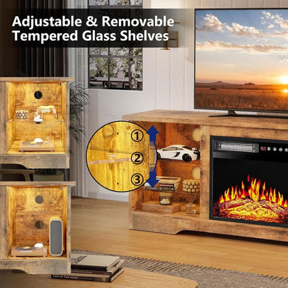 Fireplace TV Stand with 18 Fireplace, Modern Entertainment Center for TVs up to 68 inch, Media TV Console for Living Room