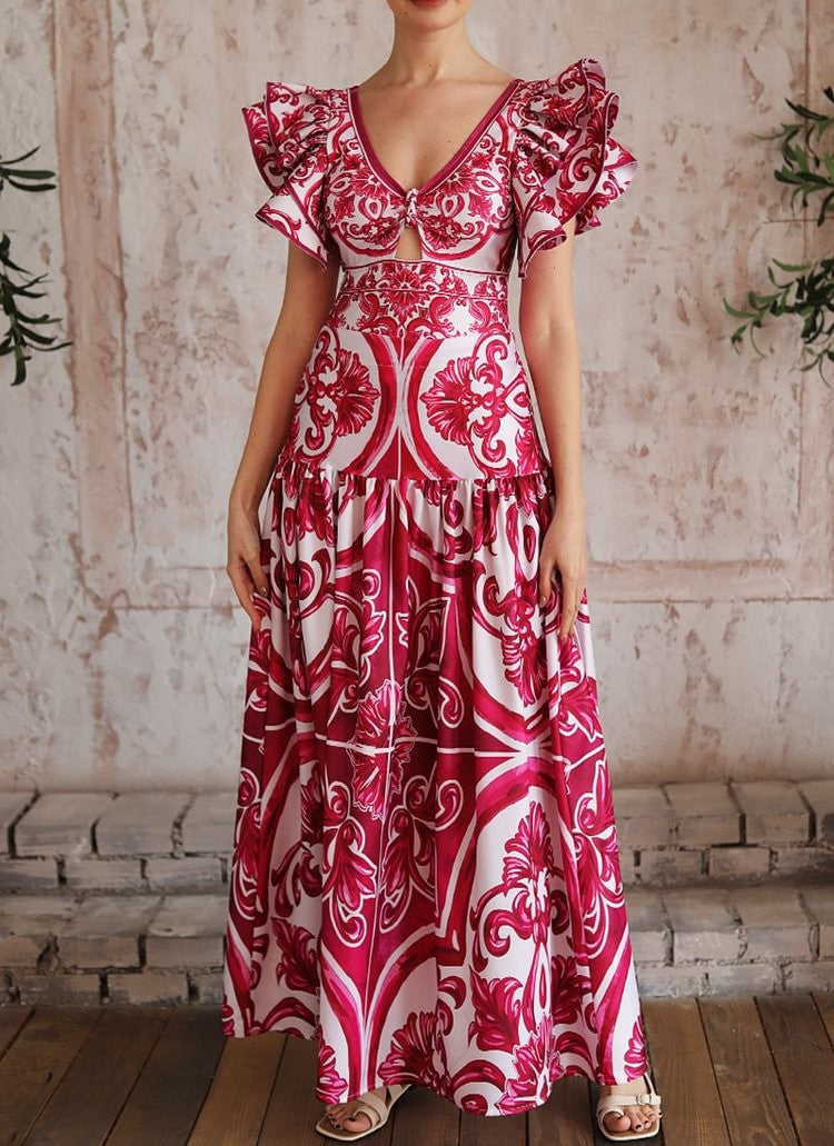 Flaxmaker Classic Women Sexy Bikini Sets Long Sleeves Majolica Series Pattern Print One Piece Swimsuit Skirt Biquini Beachwear