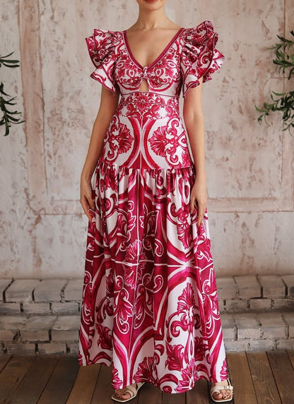 Flaxmaker Classic Women Sexy Bikini Sets Long Sleeves Majolica Series Pattern Print One Piece Swimsuit Skirt Biquini Beachwear