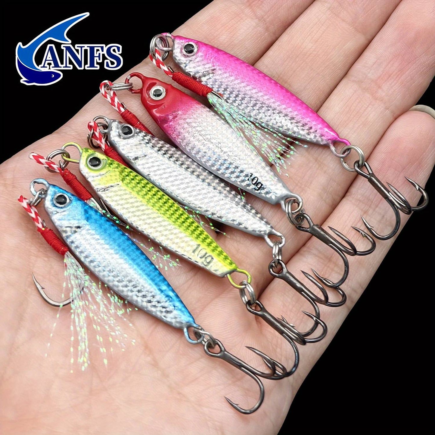 ANFS 5 pçs 10g Conjunto de Iscas Artificiais de Metal Jig - Iscas Artificiais de Baixo, Isca de Jigging para Pesca em Água Doce e Salgada